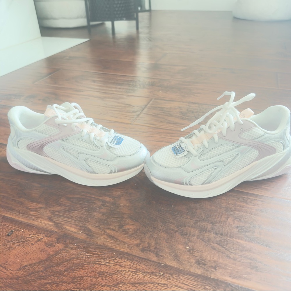 Skechers Kids White and Light Pink Sneakers